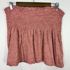 Abercrombie Fitch Mini Skirt Womens Large Pink Polka Dot Smocked Pull On Preppy